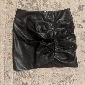 Pink Lily Black Faux Leather Ruched Mini Skirt